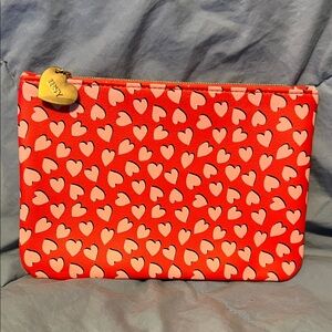 Ipsy Red and Pink Heart Vinyl Cosmetic Bag